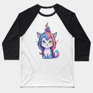 Whimsical Cat and Colorful Unicorn Baseball T-Shirt